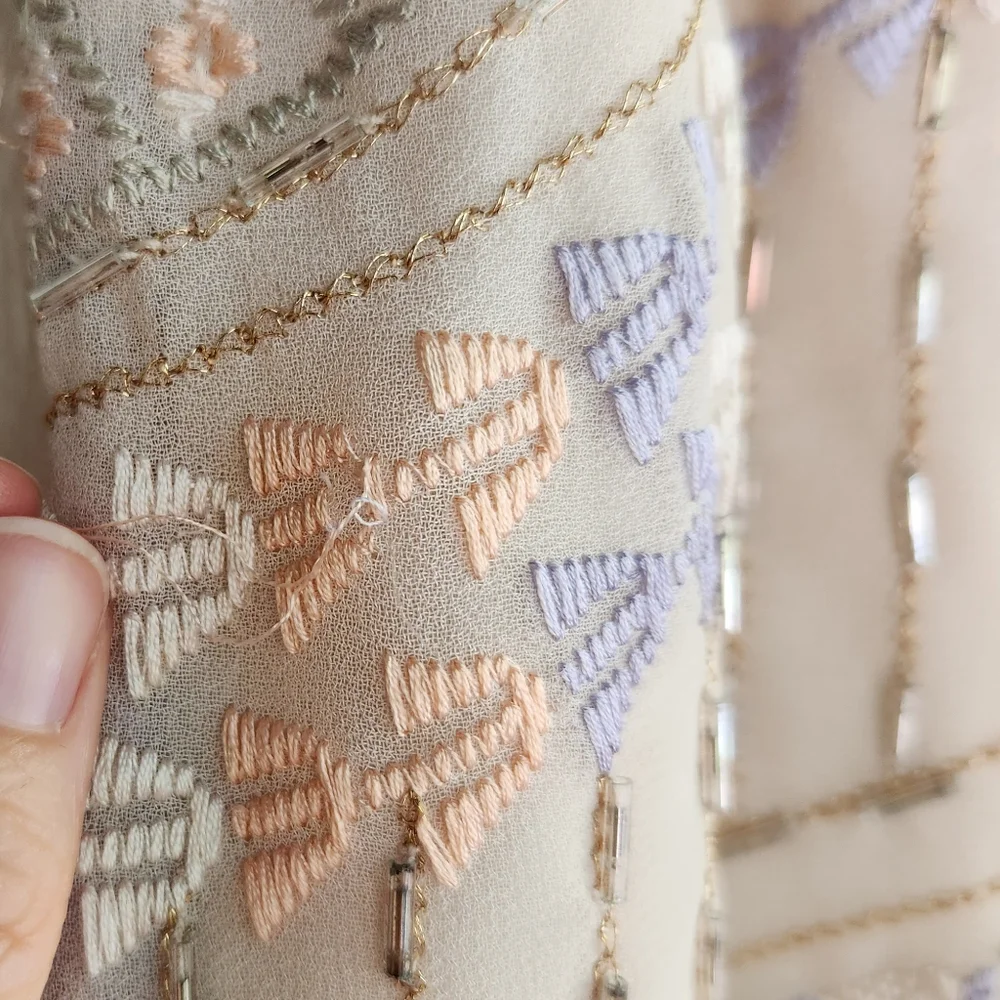 Free People Boho Flapper Shift Beaded Embroidered Backless Mini Dress - Cream - Picture 8 of 15